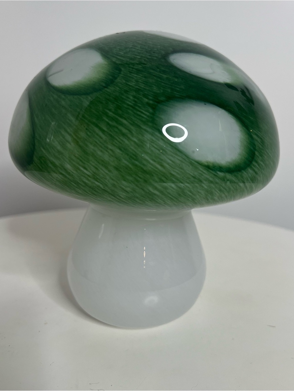 HQT Green & White Glass Mushroom Sculpture